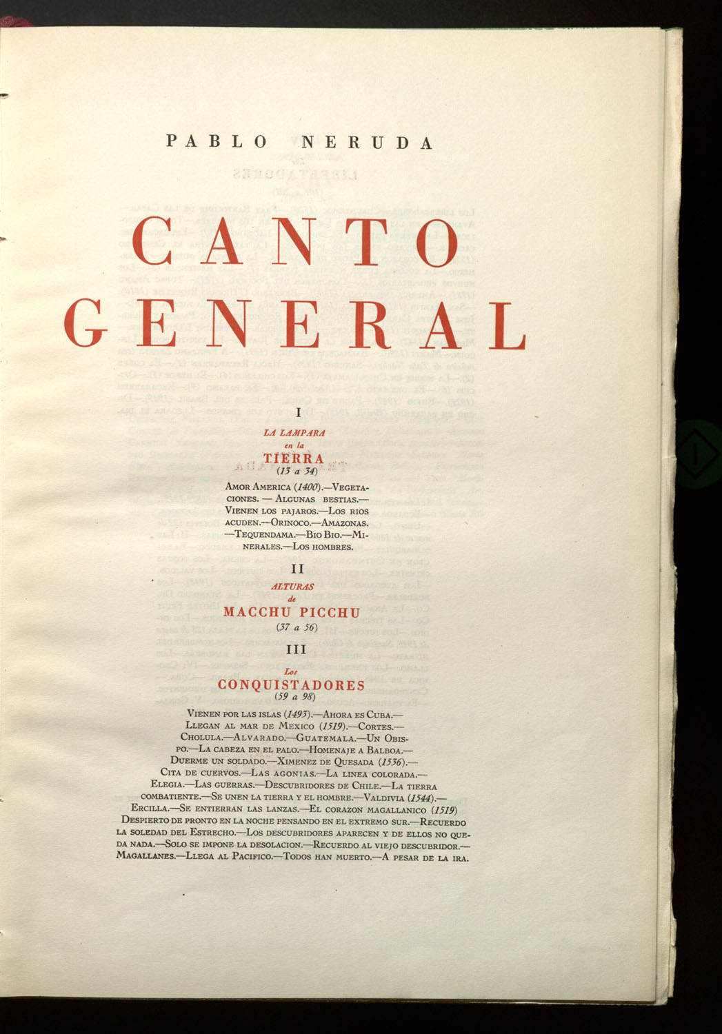 Canto General de Pablo Neruda. Primera Edición. México 1950, ejemplar 423