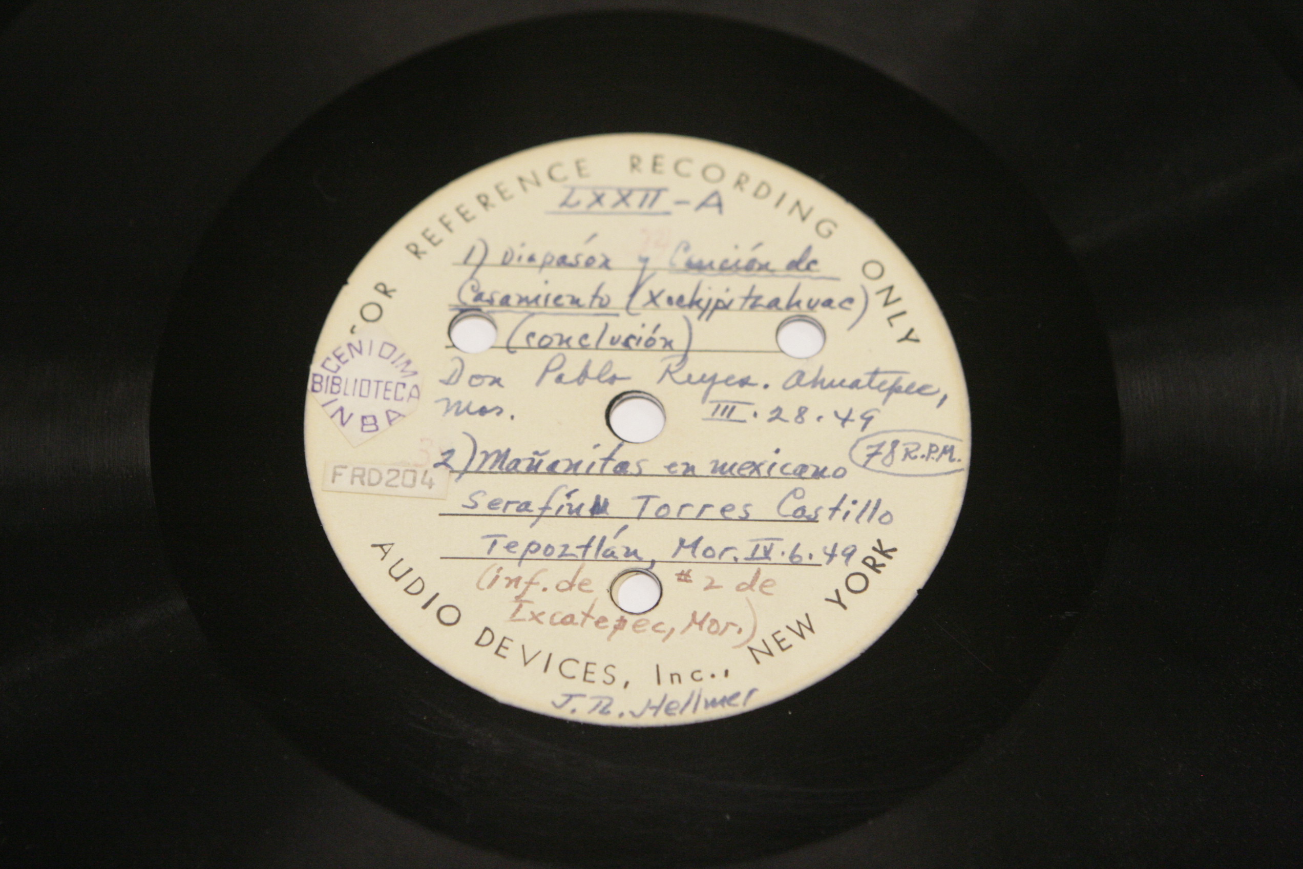 Documentos sonoros Raúl Hellmer. Grabaciones históricas de la música tradicional mexicana.