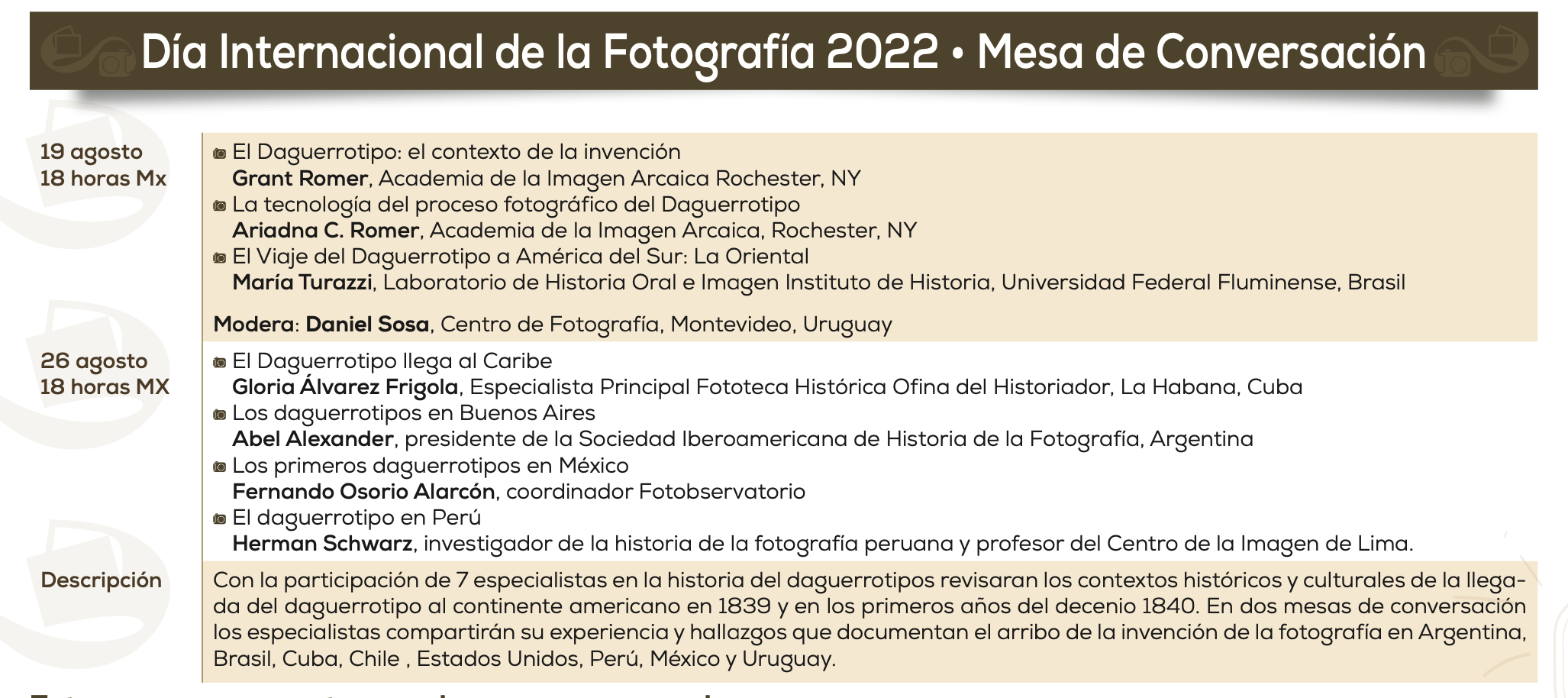 19 de Agosto I Día Mundial de la Fotografía I Mesas de Discusión